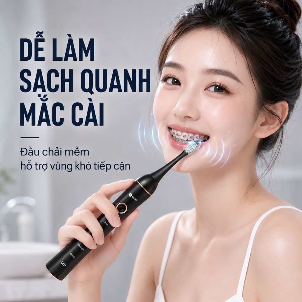 COMBO chăm sóc răng miệng toàn diện Kachi bàn chải điện làm sạch bề mặt răng + tăm nước làm sạch kẽ răng - hàng chính hãng
