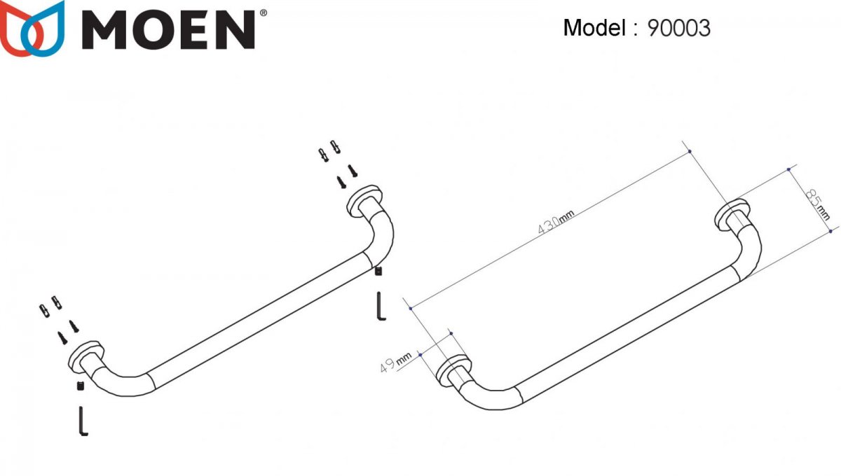 Thanh tay vịn inox nhà tắm 43 cm Moen - 90003