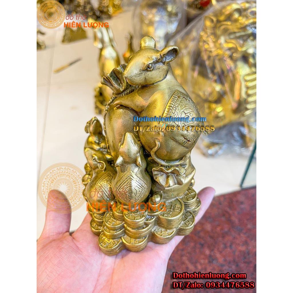 Tượng Gia Đình Chuột Ôm Bao Tiền Bằng Đồng Cao 15cm - Tượng Chuột Ngũ Phúc