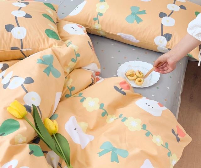Set Chăn Ga Gối Cotton Living hàng Nhập Khẩu Cao Cấp 4 Món Gấu Thỏ