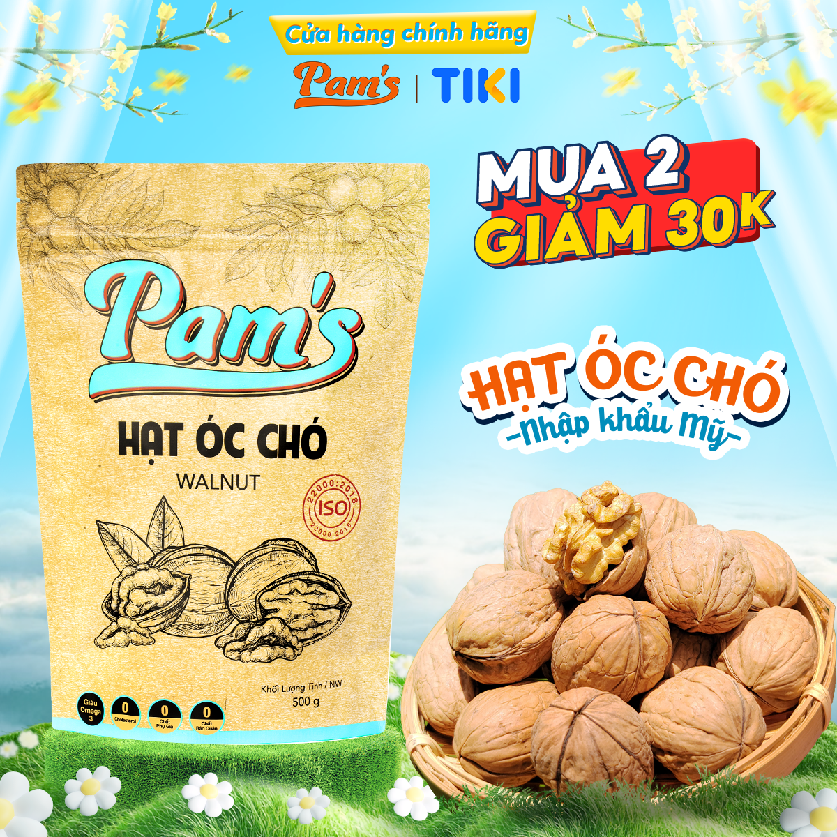 Hạt Óc Chó Chandler Nhập Khẩu Mỹ Pams - Hạt Óc Chó Cao Cấp Dễ Tách, Dinh Dưỡng Mẹ Bầu, Chất Lượng Cao, Giòn Béo, Thơmngon - 500G