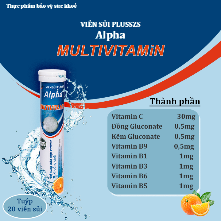 Viên sủi tăng cường đề kháng Plusszs Alpha Multivitamin hỗ trợ bổ sung vitamin và khoáng chất giúp cơ thể khỏe mạnh giảm mệt mỏi. Hộp 20 viên