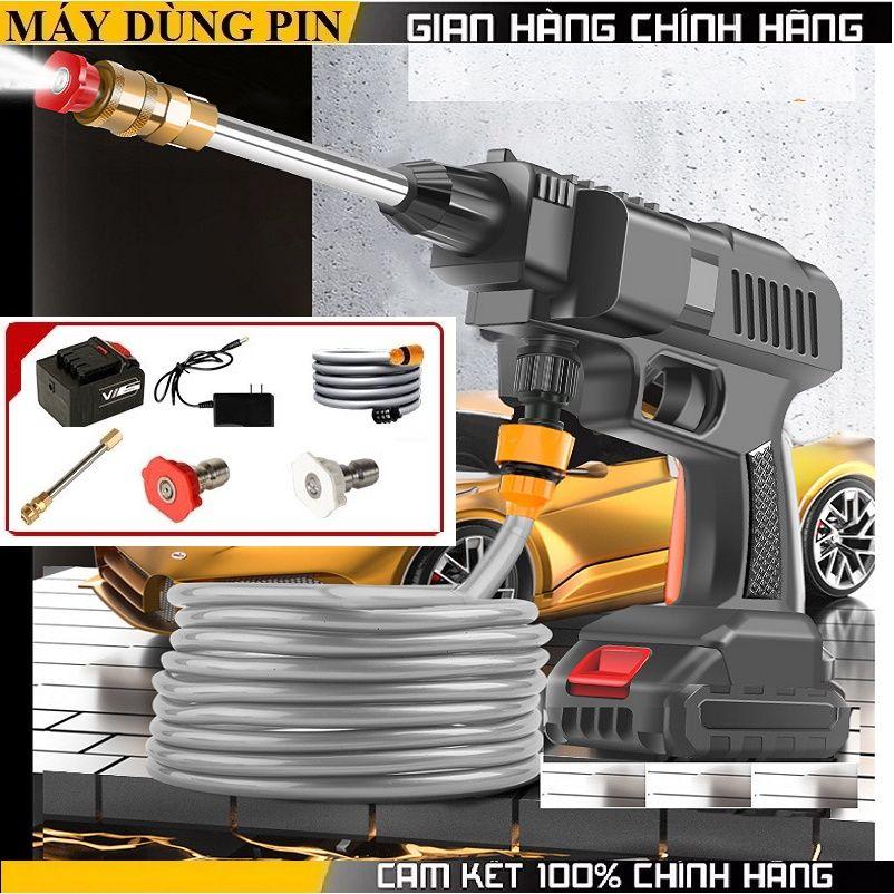 MÁY RỬA XE , TƯỚI CÂY DÙNG PIN 199V - BOX FULL PHỤ KIỆN - 1 PIN, 1 SẠC, ống nước, vòi phun, bình xà bông