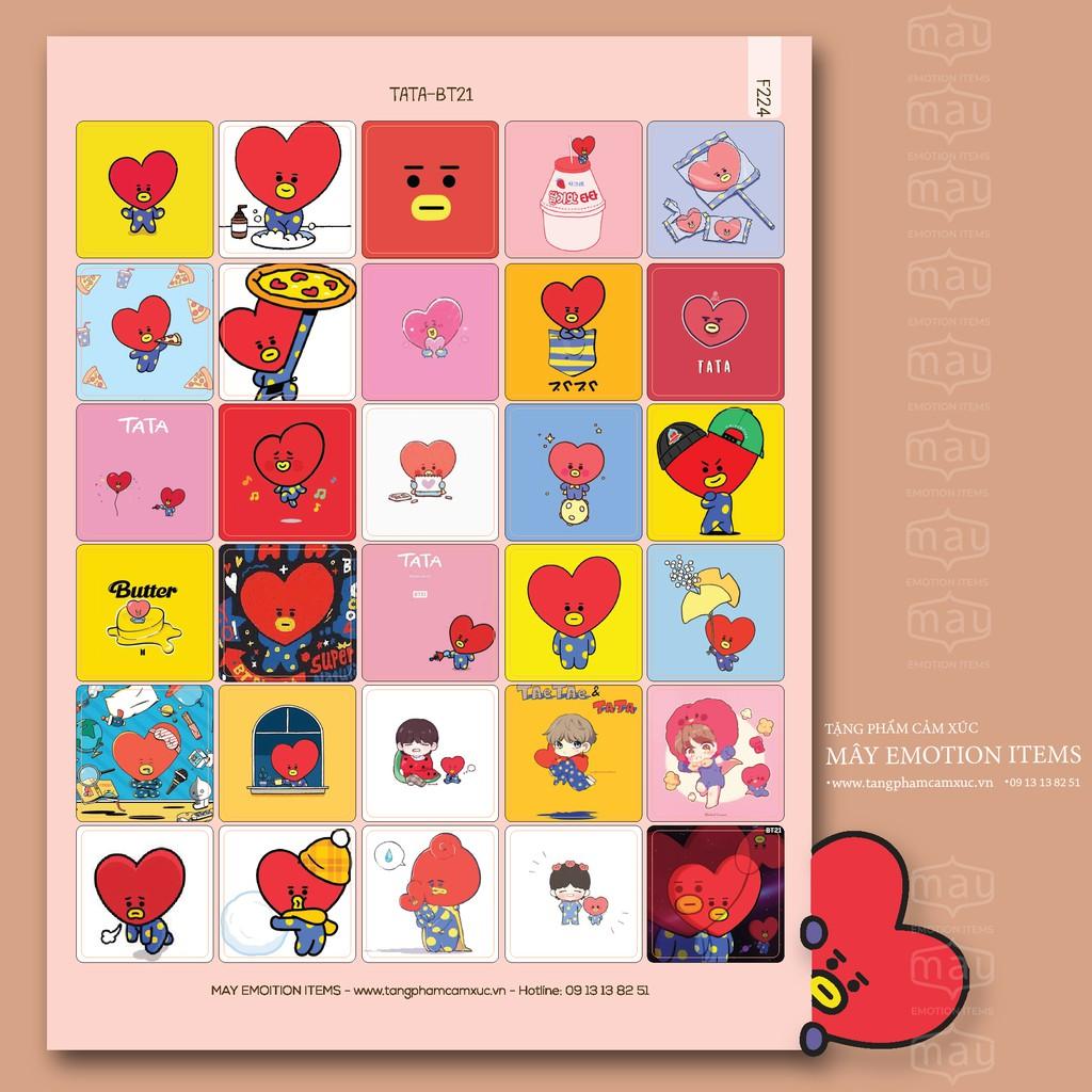 Sticker Kpop - Blackpink, BT21 tấm A5 có 30 Hình đã Cắt Sẵn - Hình in sắc nét - Bền màu - Keo dính tốt