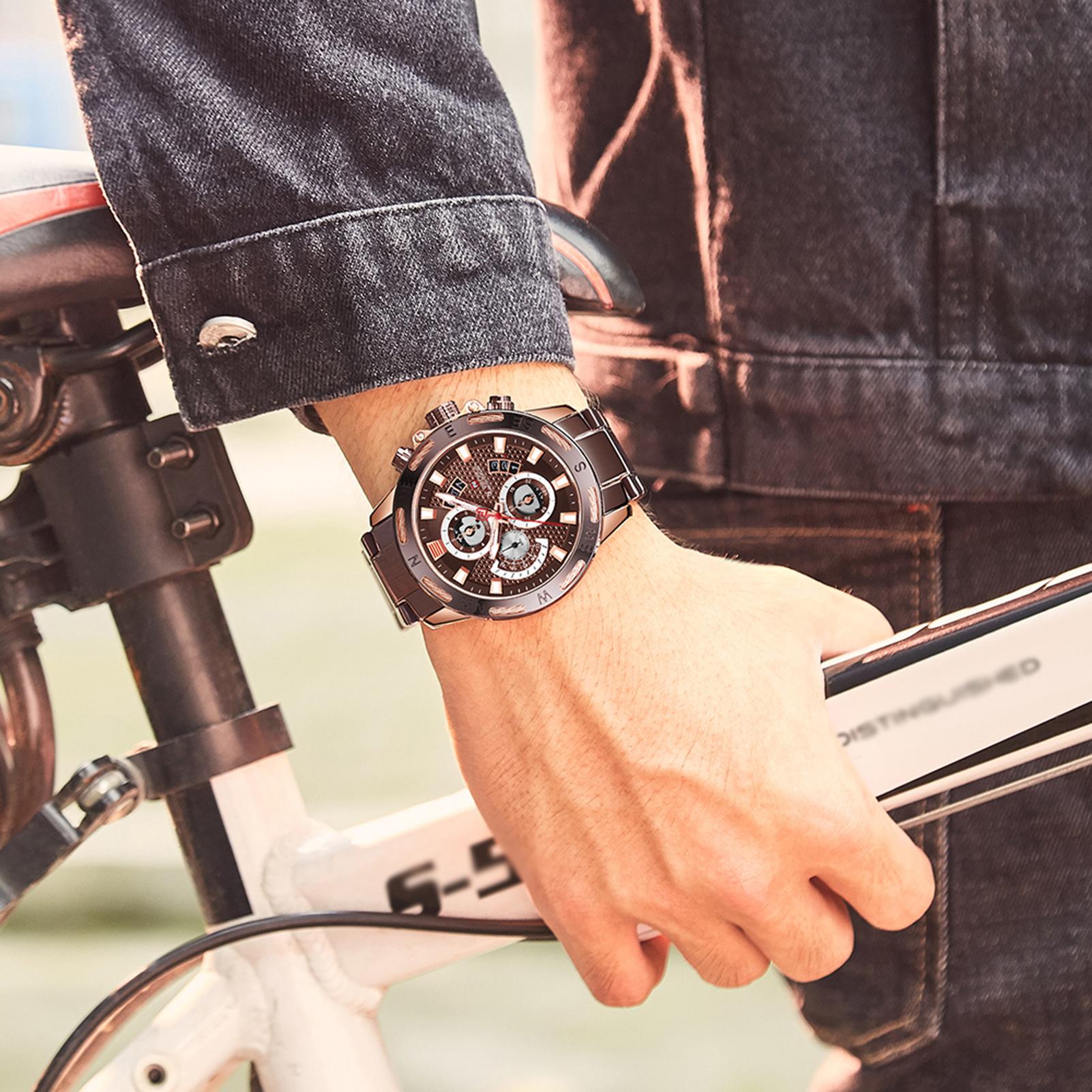 Đồng hồ nam thạch anh Naviforce Dây đeo bằng thép không gỉ Thời trang Đa chức năng Phát sáng Thiết kế chống nước