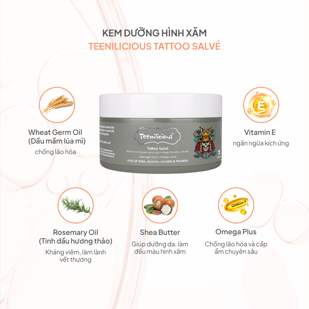 Combo Chăm Sóc Da Xăm Teenilicious Tattoo Salvé 50g &amp; Teenilicious Tattoo Wash 200ml