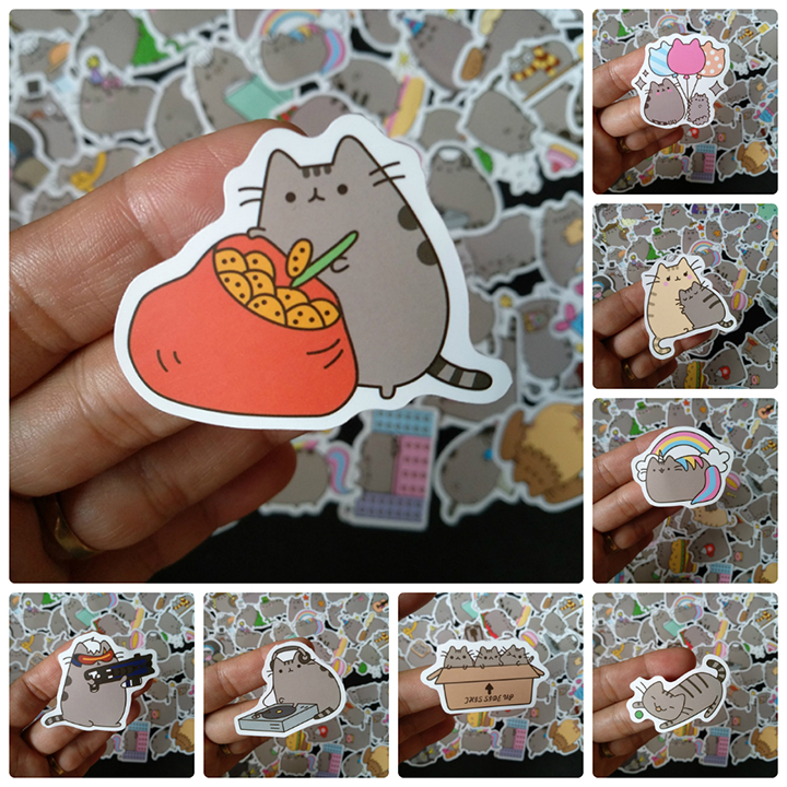 Bộ Sticker dán cao cấp chủ đề MÈO PUSHEEN - Dùng dán Xe, dán mũ bảo hiểm, dán Laptop