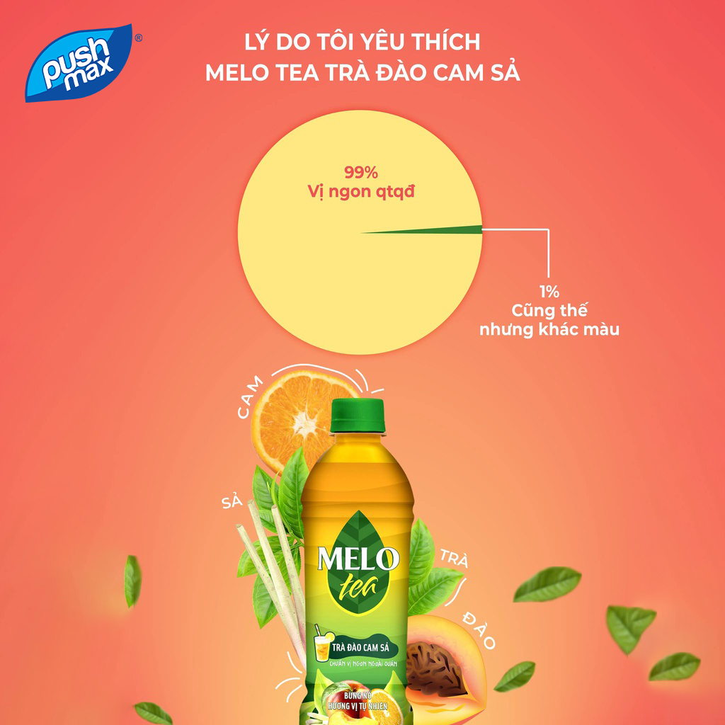 Lốc 6 Chai Trà Đào Cam Sả Melo Tea (455ml x 6 chai)