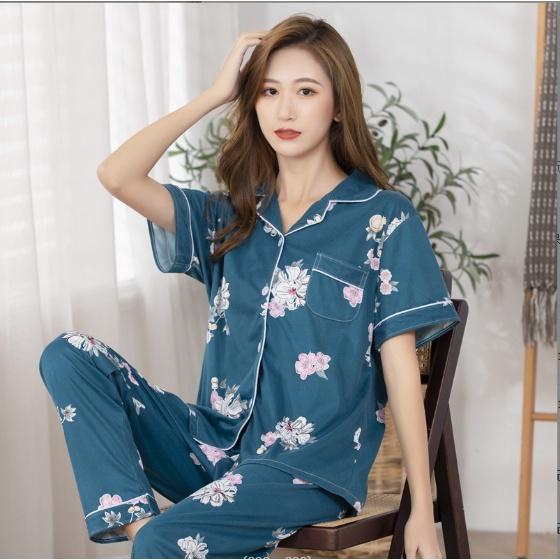 Pijama nữ ngắn tay chất lụa đẹp B99 - Đồ bộ ngủ pizama, pyjama mặc nhà cho mẹ cao cấp sang trọng giá rẻ Bigsize