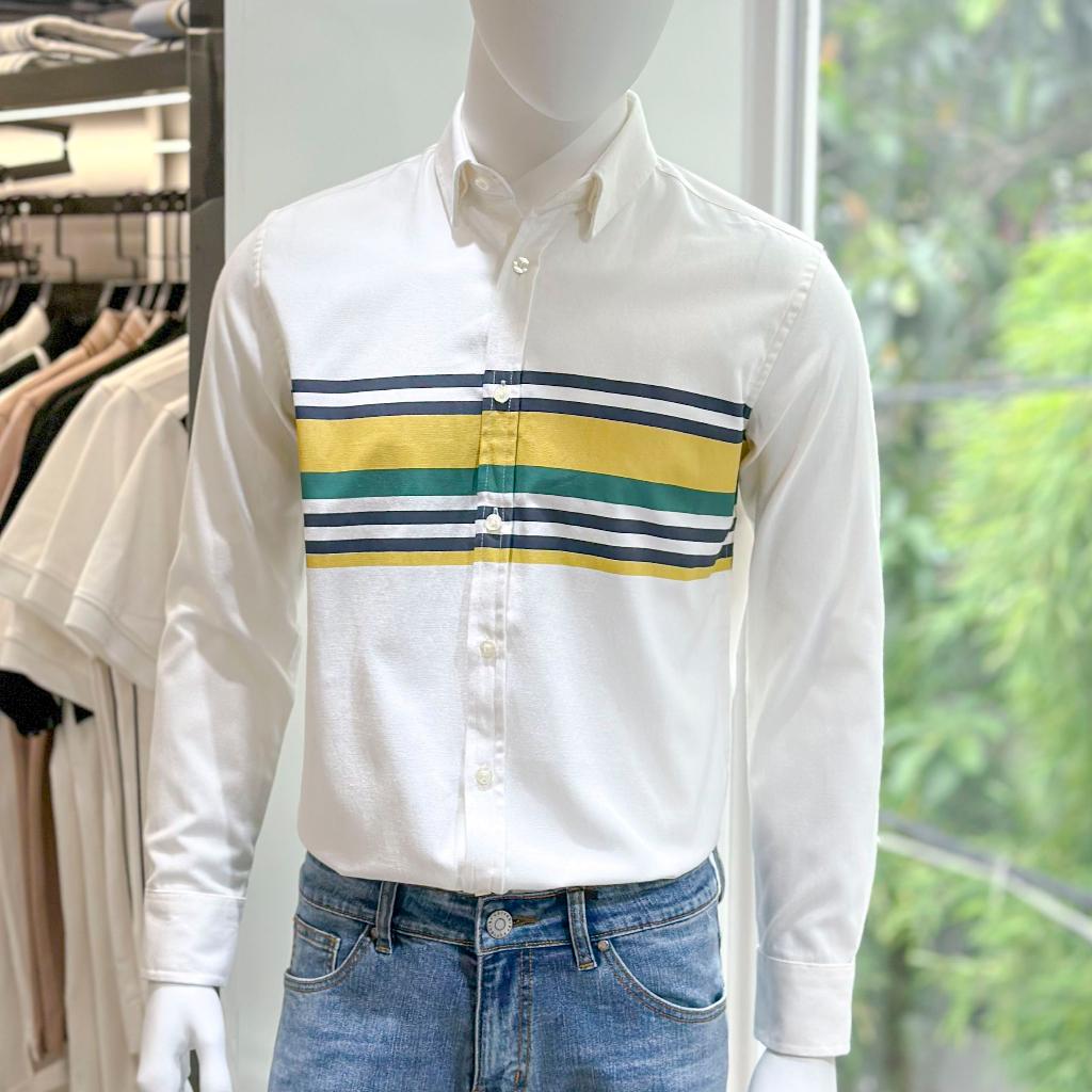 Áo Sơ Mi Nam Dài Tay Phối Sọc BY COTTON Yellow Green Stripes Oxford Shirt