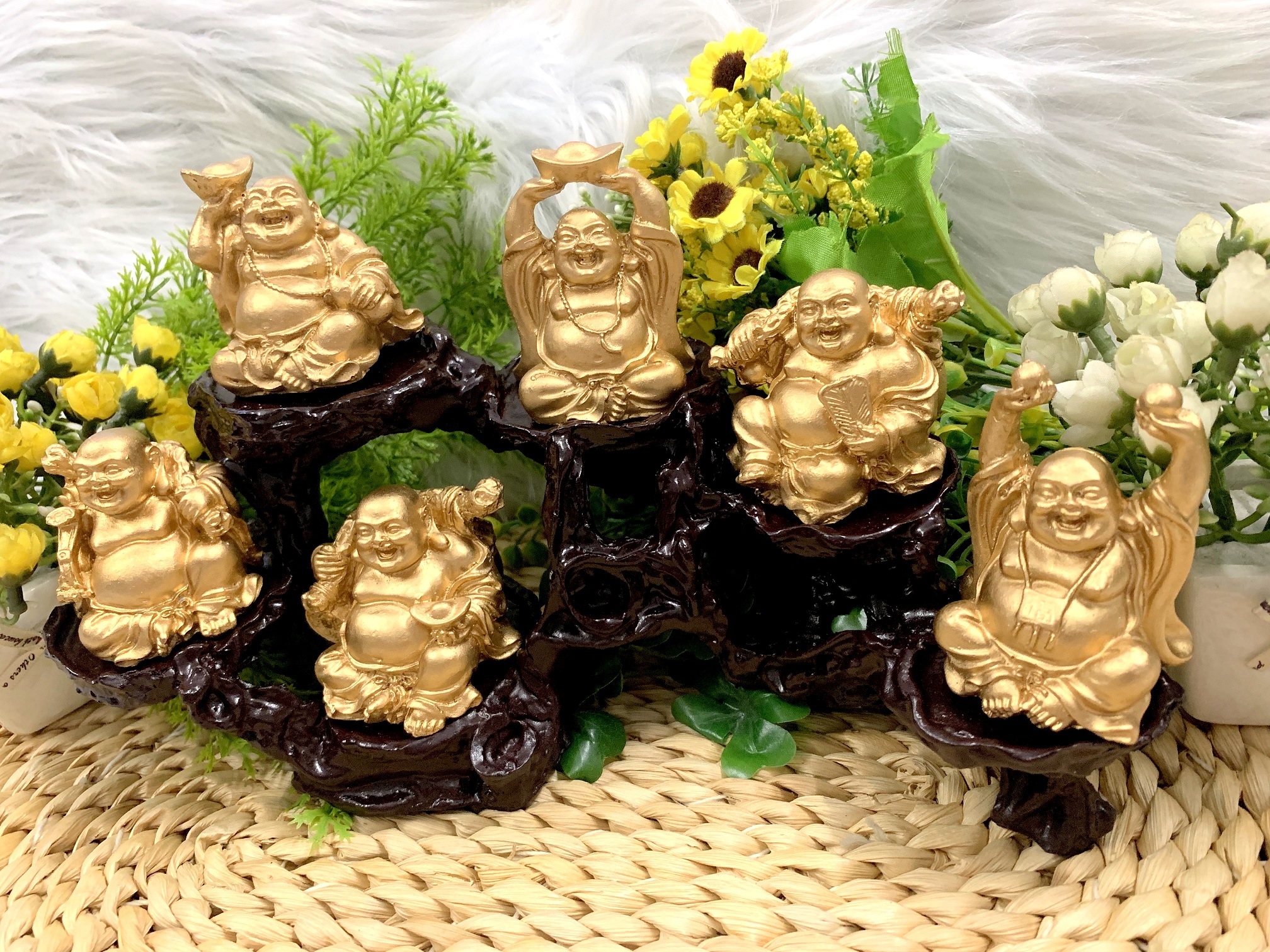 Bộ 6 Tượng Bồ Tát Di Lặc Hoan Hỉ kèm đế tượng 6 chân An Nhiên