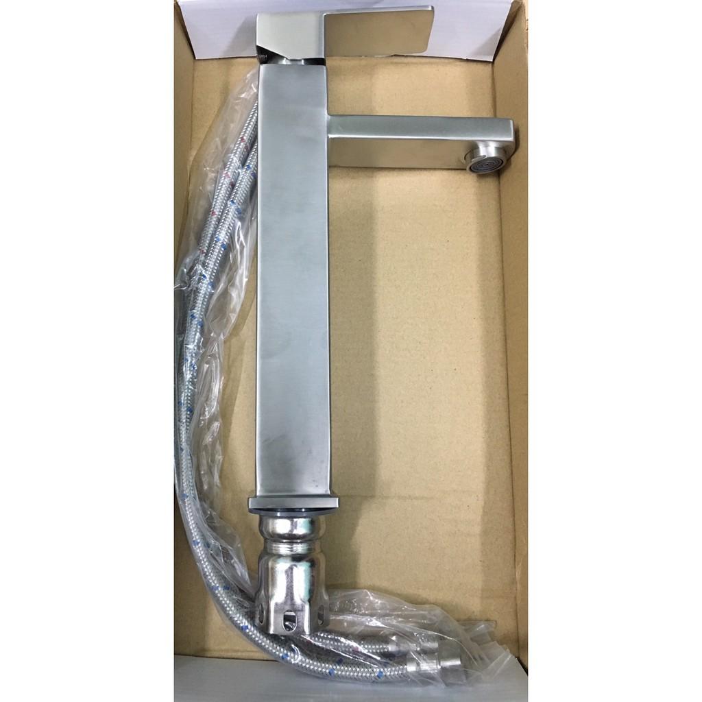 Vòi Lavabo vuông nóng lạnh inox 304 cao 30cm