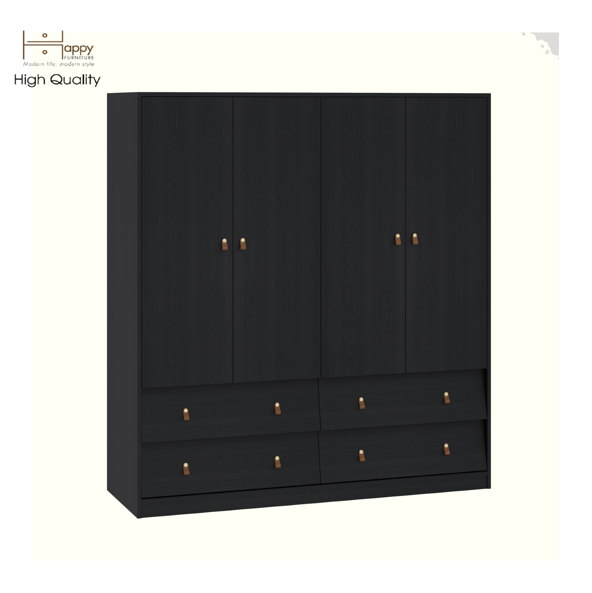 HAPPY FURNITURE , Tủ quần áo 4 cửa mở 4 ngăn kéo - CALYN , TCM_254 , 160cm x 54cm x 174cm DxRxC