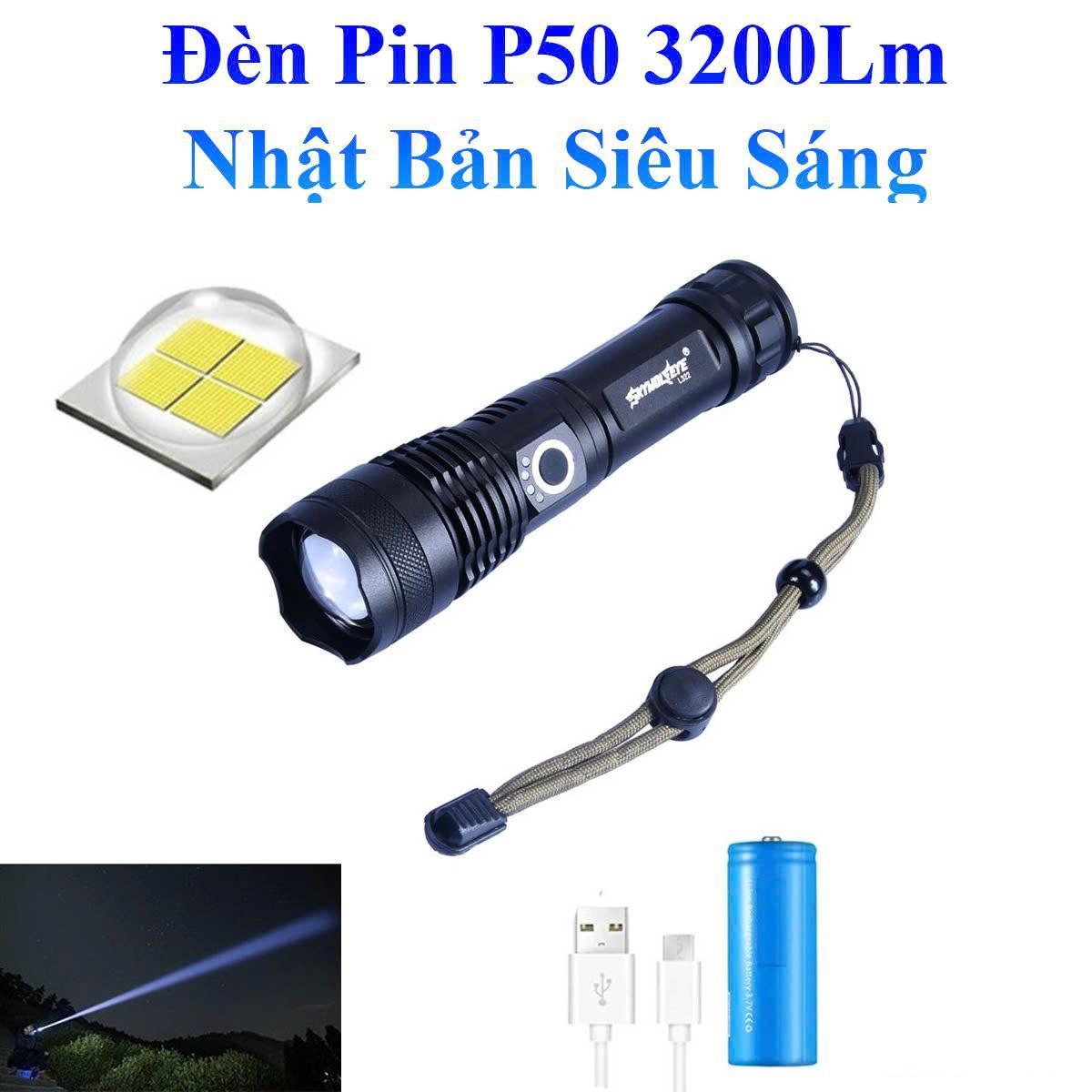 Đèn Pin P50 3200Lm Nhật Bản Siêu Sáng Dung Lượng Pin Cao