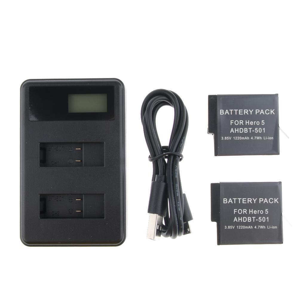LCD Display USB Dual Battery Charger Kit For GoPro Hero 5 6 Black AHDBT-501