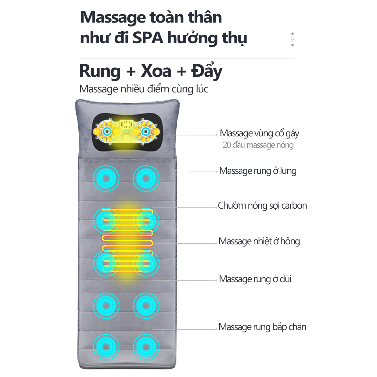 Đệm massage máy mát xa thông minh có thể nằm ngồi tựa lưng có chườm nóng