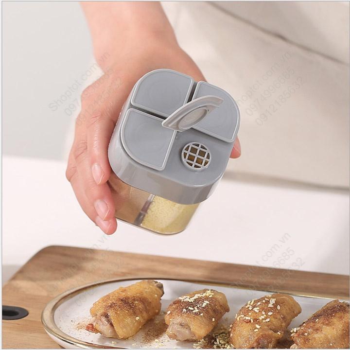 Hộp để gia vị 4 ngăn đa năng, các ngăn độc lập, có thể để 4 loại gia vị, làm bằng nhựa PP và PS