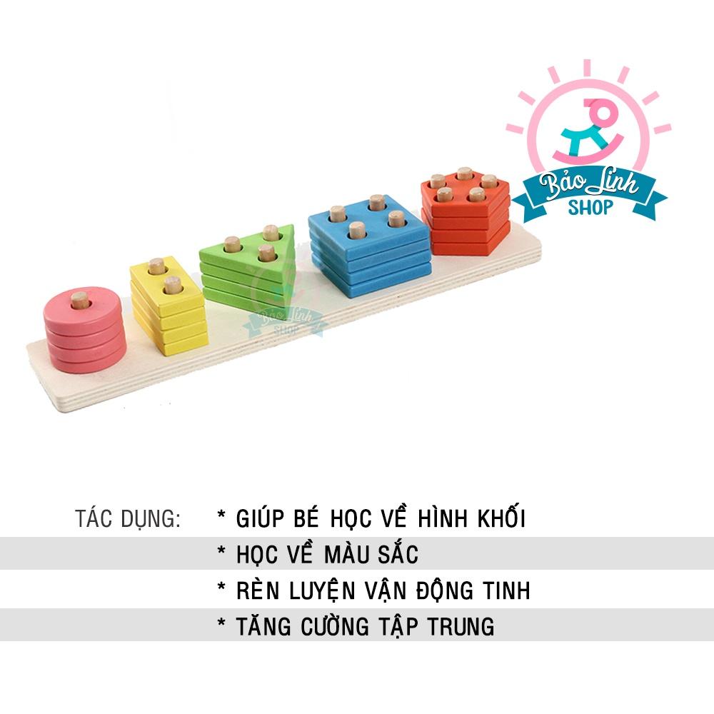 Giáo cụ Montessori 0-3 - Thả hình khối luồn cọc BẢN CHUẨN| Đồ chơi gỗ an toàn cho bé