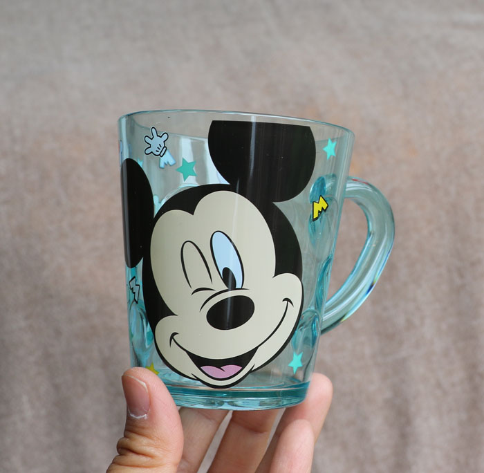 Ly quai cầm tay trong suốt hình chuột Mickey màu xanh siêu cute cho bé trai 260ml - 58VNDM2490