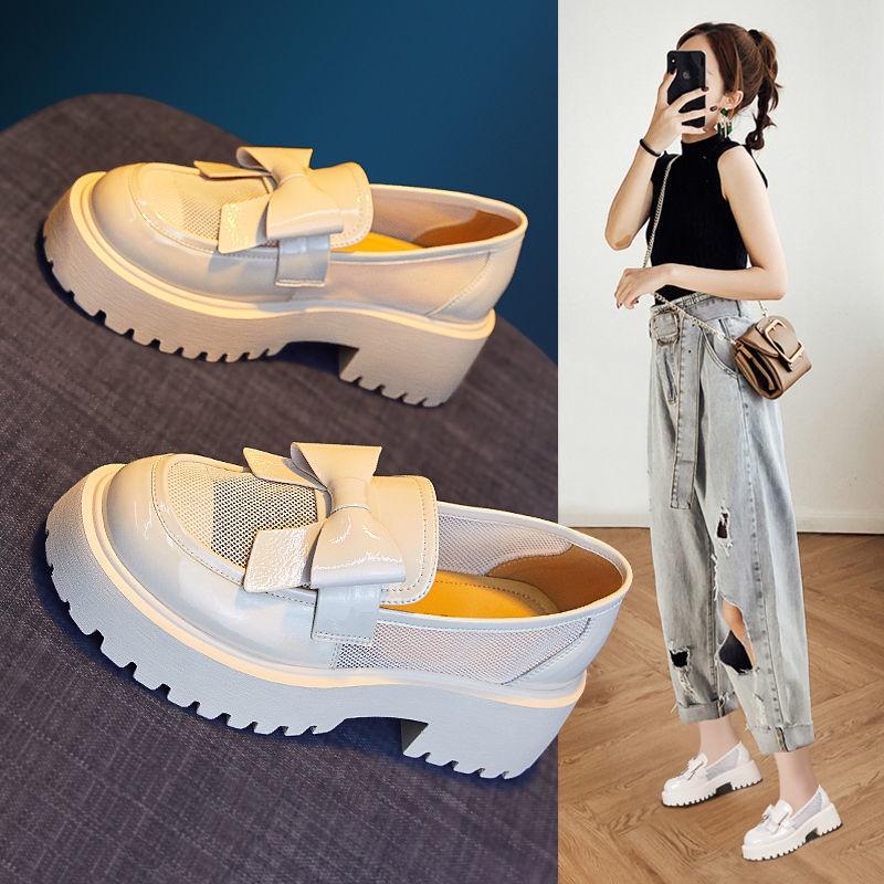 Love shoes women's singles shoes 2022 new spring and summer shoes with thick soles and high net surface breathable British style leather shoes