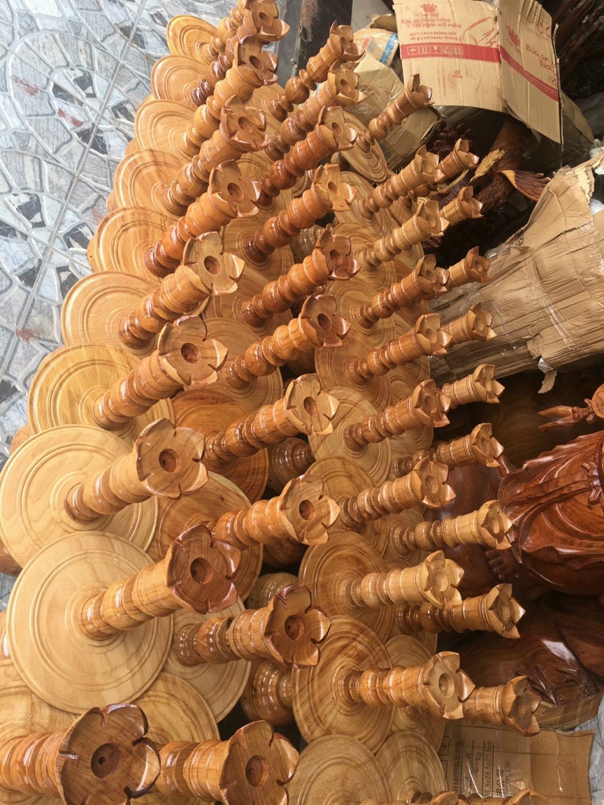 Cặp chân đèn cầy,chân đèn thờ, gỗ gõ tự nhiên cao 60 cm