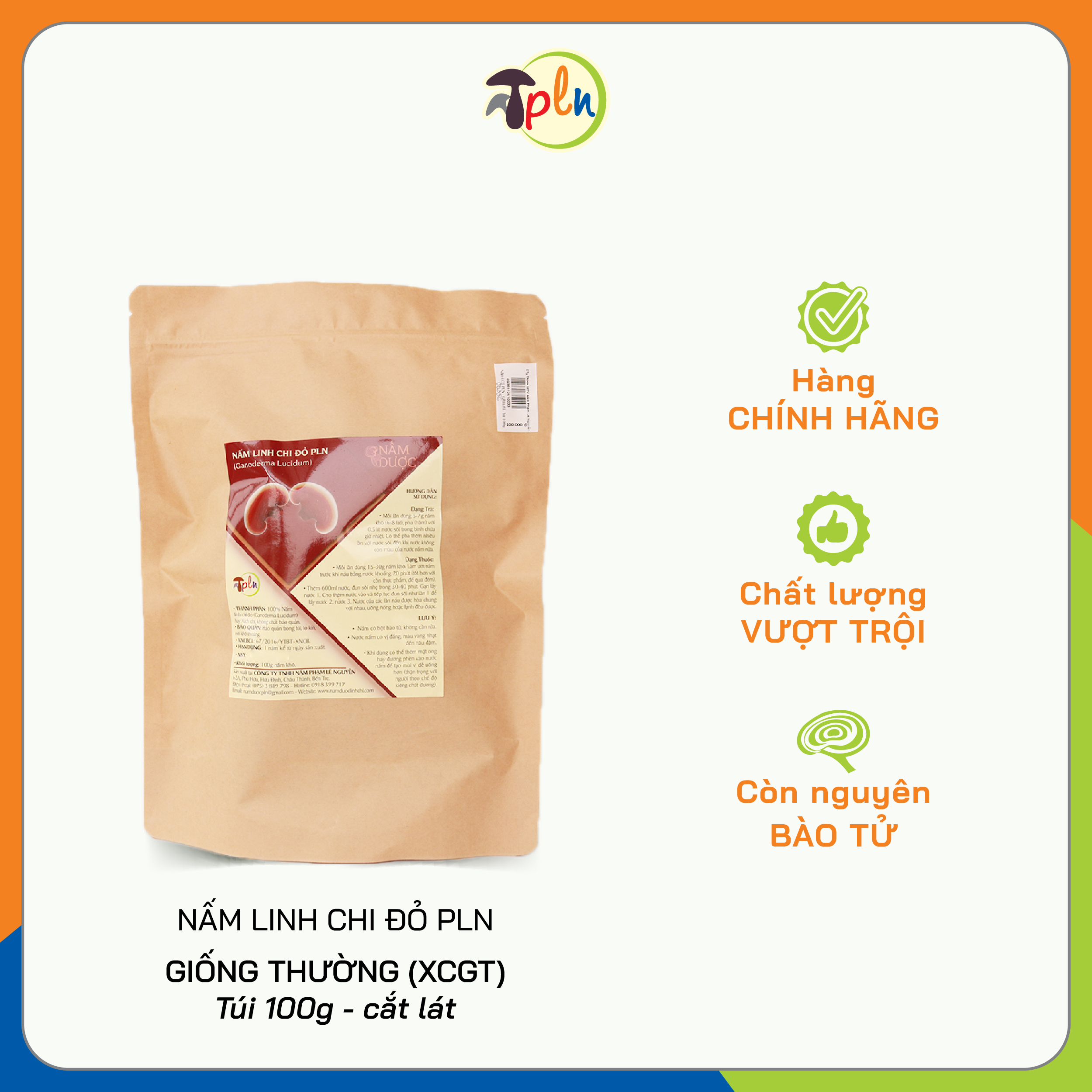 NẤM LINH CHI ĐỎ PLN - Cắt lát. Túi 100g - Xích chi