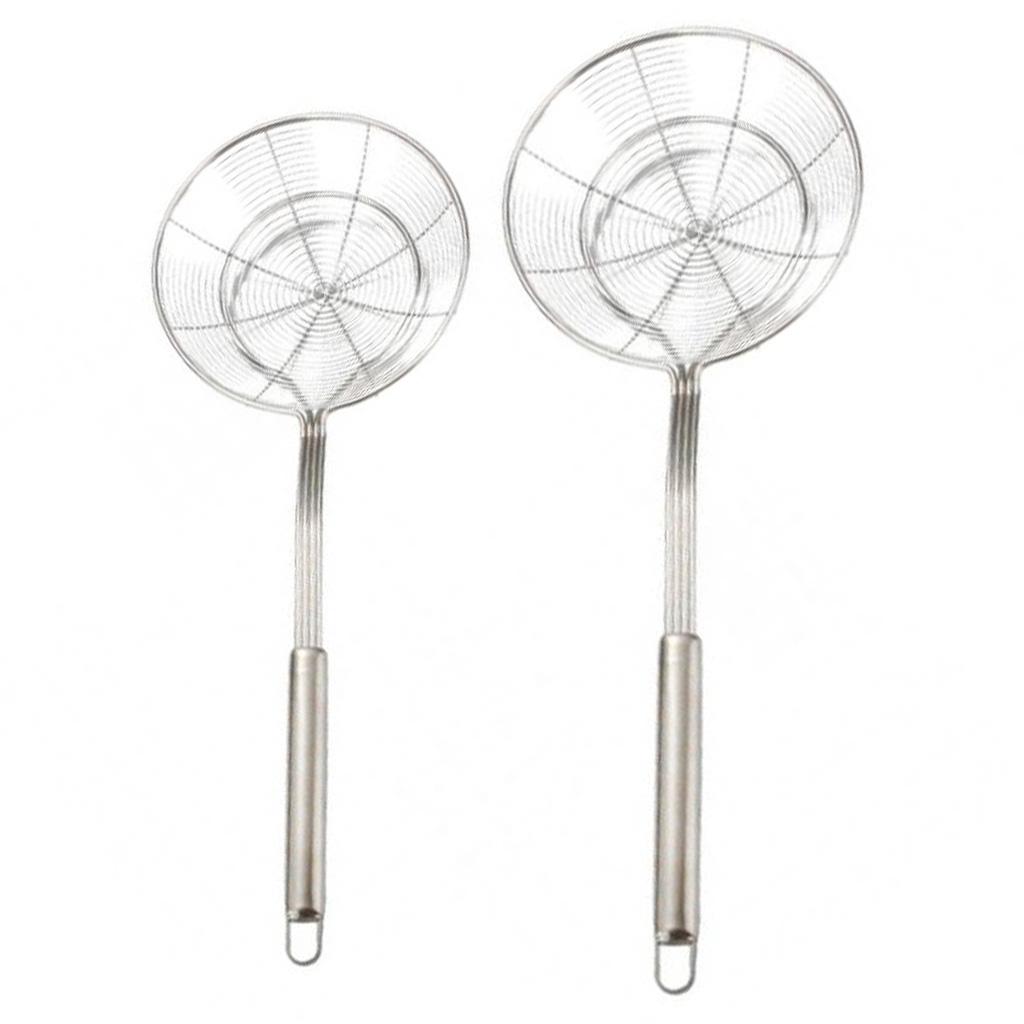 2X Thép Không Gỉ Châu Á Nhện Lưới Lọc Skimmer Thực Phẩm GÀU MÚC Thìa 20 Cm & 14 Cm