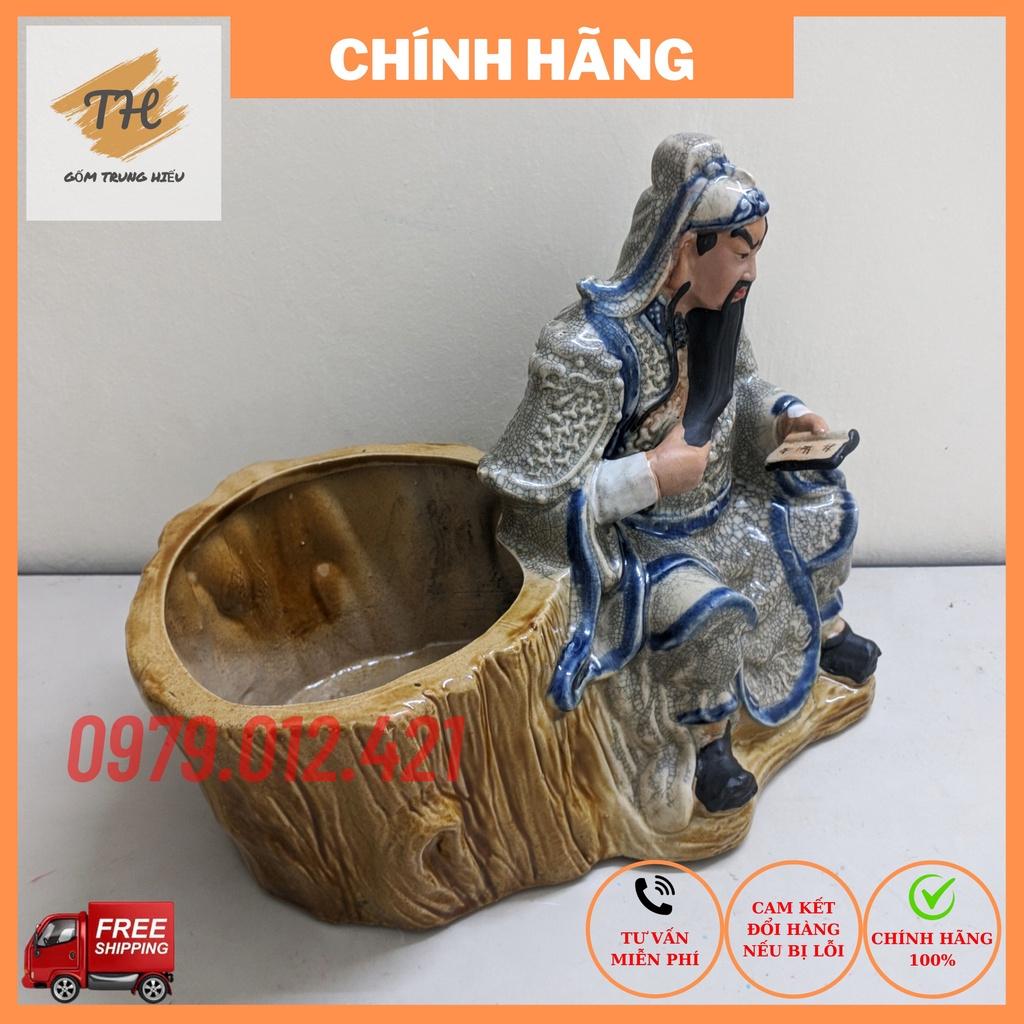 Chậu tượng Bonsai Quan Công đọc sách gốm Bát Tràng, trồng cây cảnh đẹp