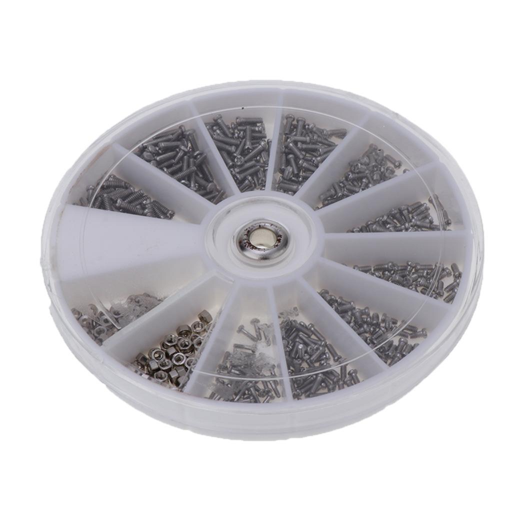 600Pcs in 1 Kit Rivet Heads Screws Nuts Round Plastic Case Stainless Steel