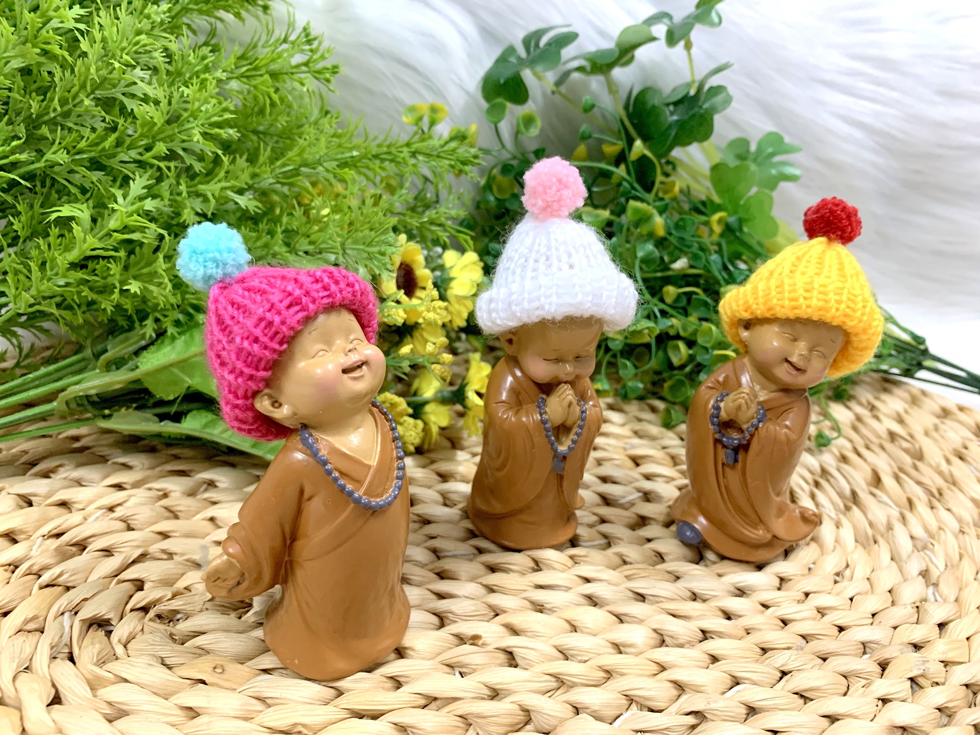 Bộ 3 Chú Tiểu Ấn Độ Hoan Hỉ Chuỗi Hạt Nón Len