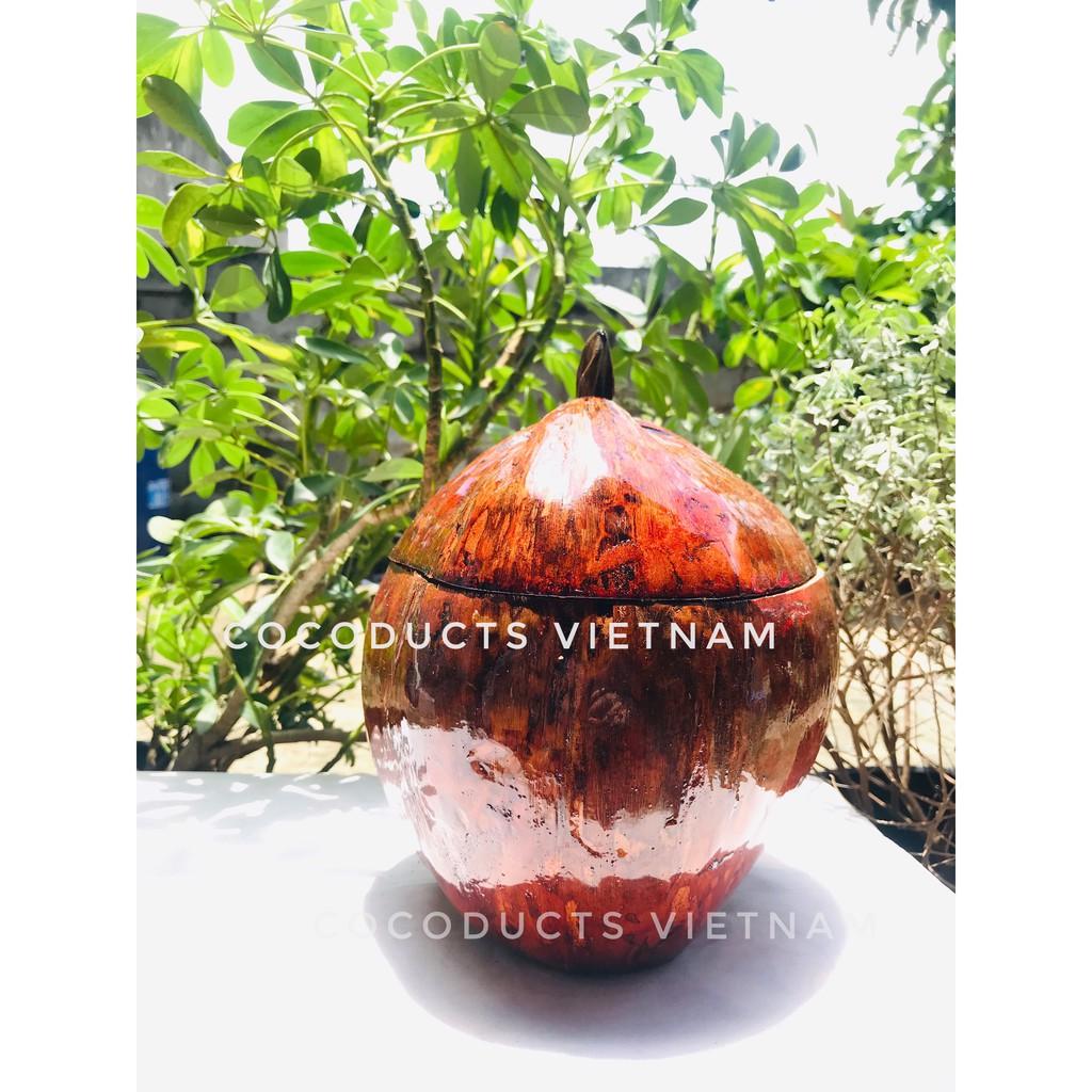 Vỏ bình trà gỗ dừa sơn bóng thủ công