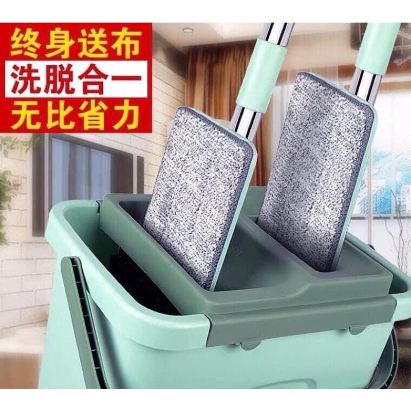 Bộ cây lau nhà chổi lau nhà tự vắt 360 độ chính hãng cao cấp tặng kèm 2 bông lau