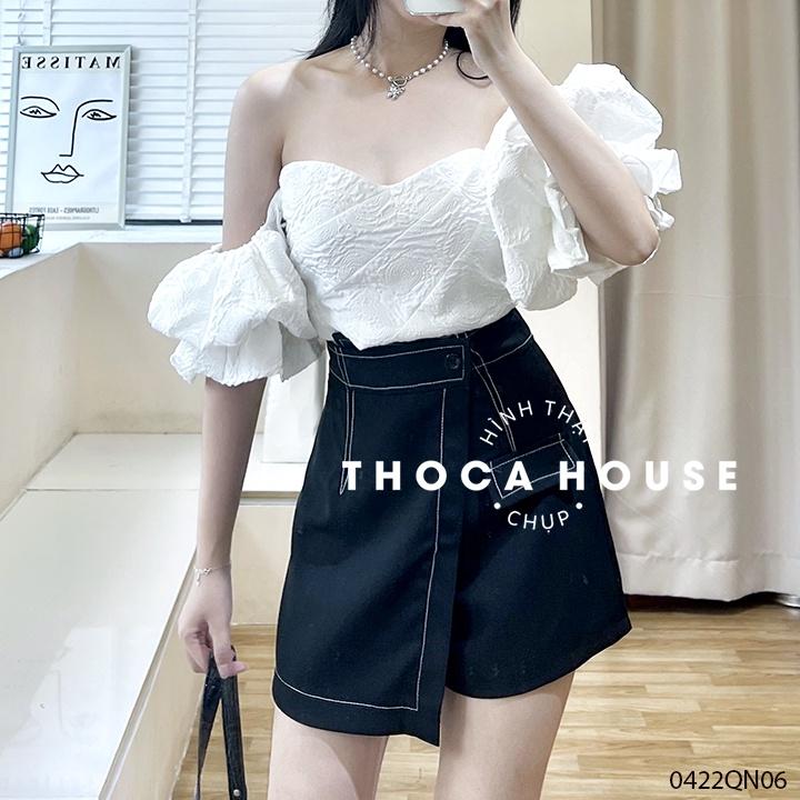 Quần giả váy dáng A viền chỉ kiểu xẻ tà đen, nâu THOCA HOUSE sang trọng, phong cách Hàn Quốc trẻ trung
