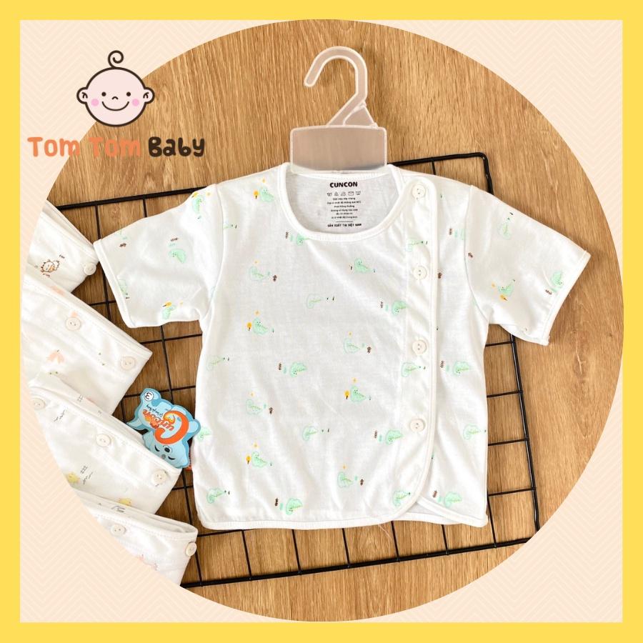 Áo sơ sinh (1 áo) cotton cao cấp CUNCON | Mẫu Tay Ngắn Họa Tiết Cài Lệch | Size 1,2,3 cho bé sơ sinh - 9kg