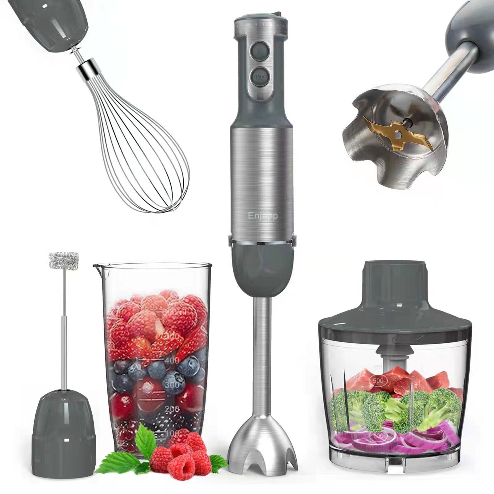 Hand Blender Stick Blender Milk Frother Egg Whisk with 500ml Food Grinder/ 600ml Container