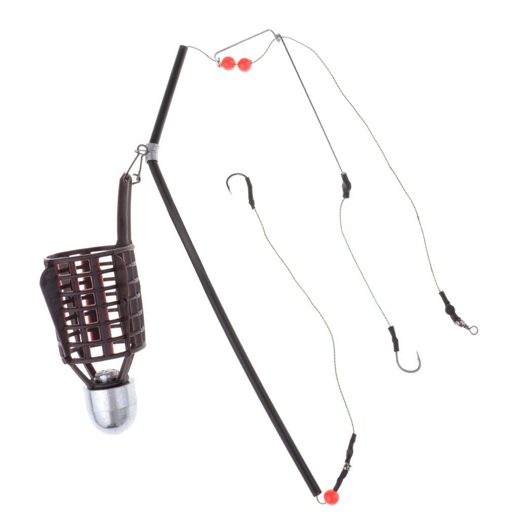 2pcs Fishing Feeder Basket Holder Fishing Bait Cage w/ Line 9# Hooks 30g/40g