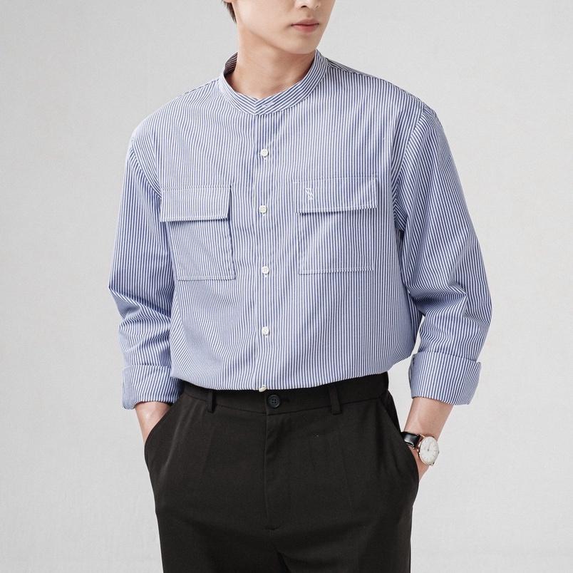 Áo sơ mi nam cổ trụ SSSTUTTER form refined fit sơ vin linh hoạt chất kẻ có túi hộp LAPLACE SHIRT