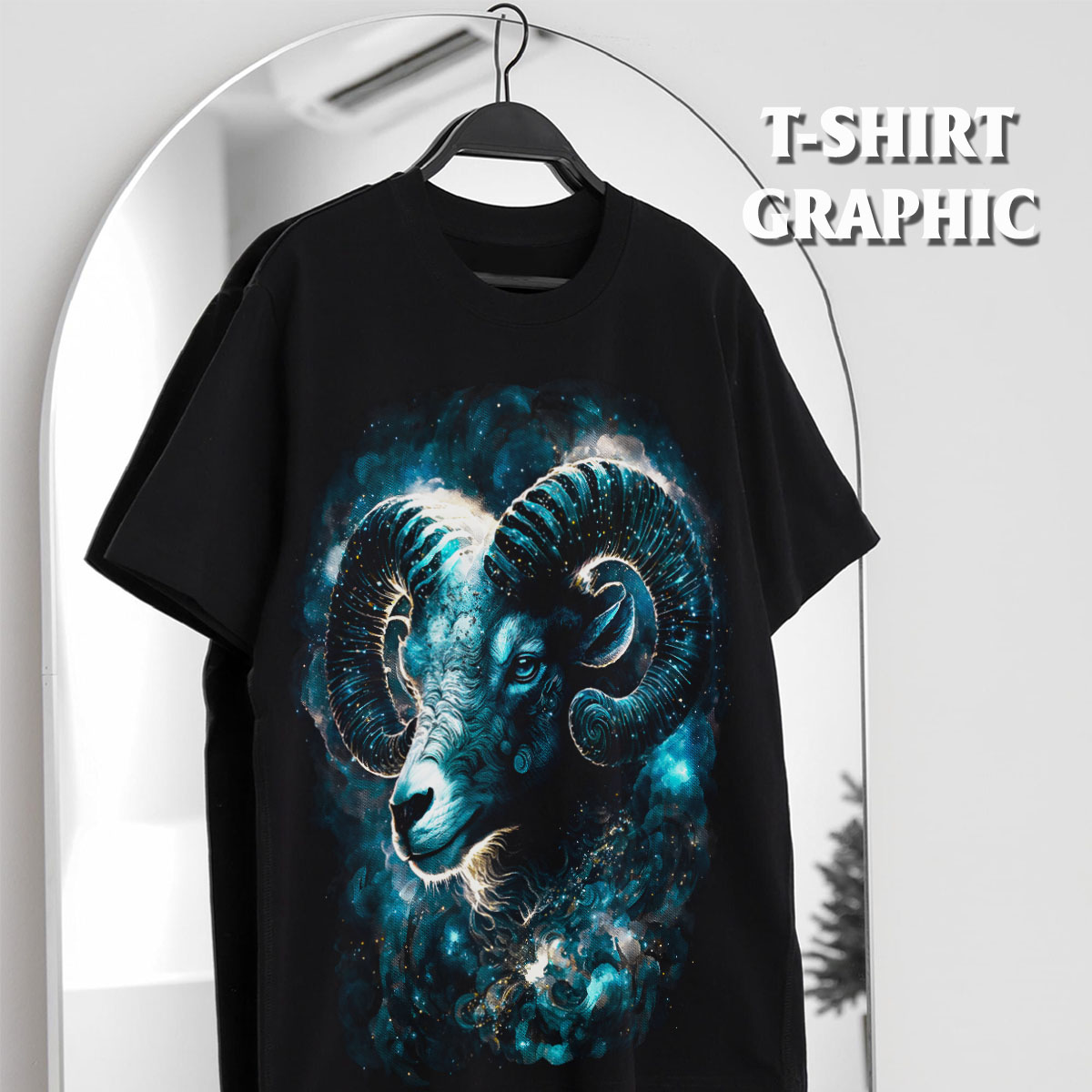 Hình ảnh Áo thun nam cổ tròn tay ngắn TeeSett big size cotton màu đen in hình con dê graphic design