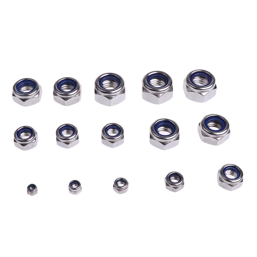 Assorted 304 Steel Nylon Lock Nuts Assortment Kit -M3 M4 M5 M6 M8 M10 M12