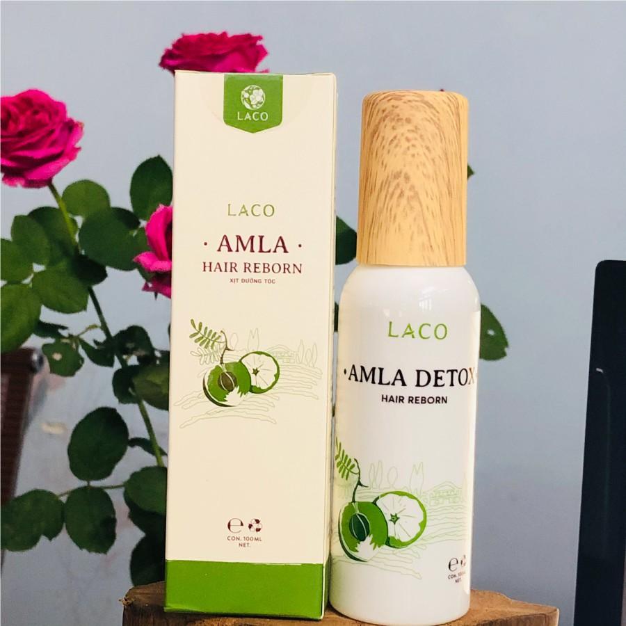 Combo Xịt dưỡng tóc Amla Hair Reborn LACO 100ml + Bông nở rửa mặt Laco 12pcs