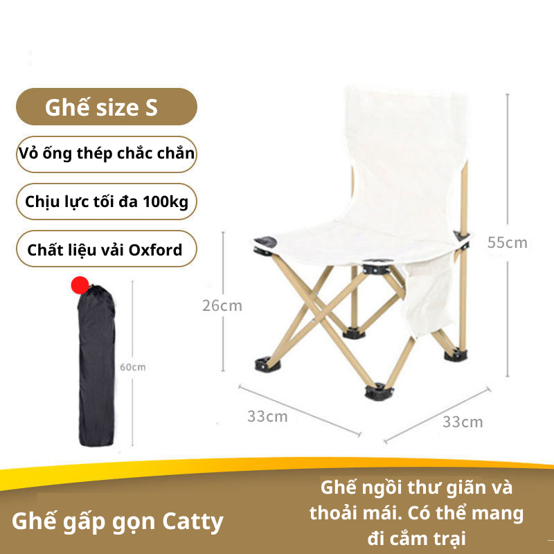 Ghế Gấp Gọn Du Lịch Dã Ngoại Câu Cá Khung Thép Chắc Chắn, Ghế Xếp Đi Cắm Trại Picinic Làm Bằng Vải Oxford Thoáng Khí