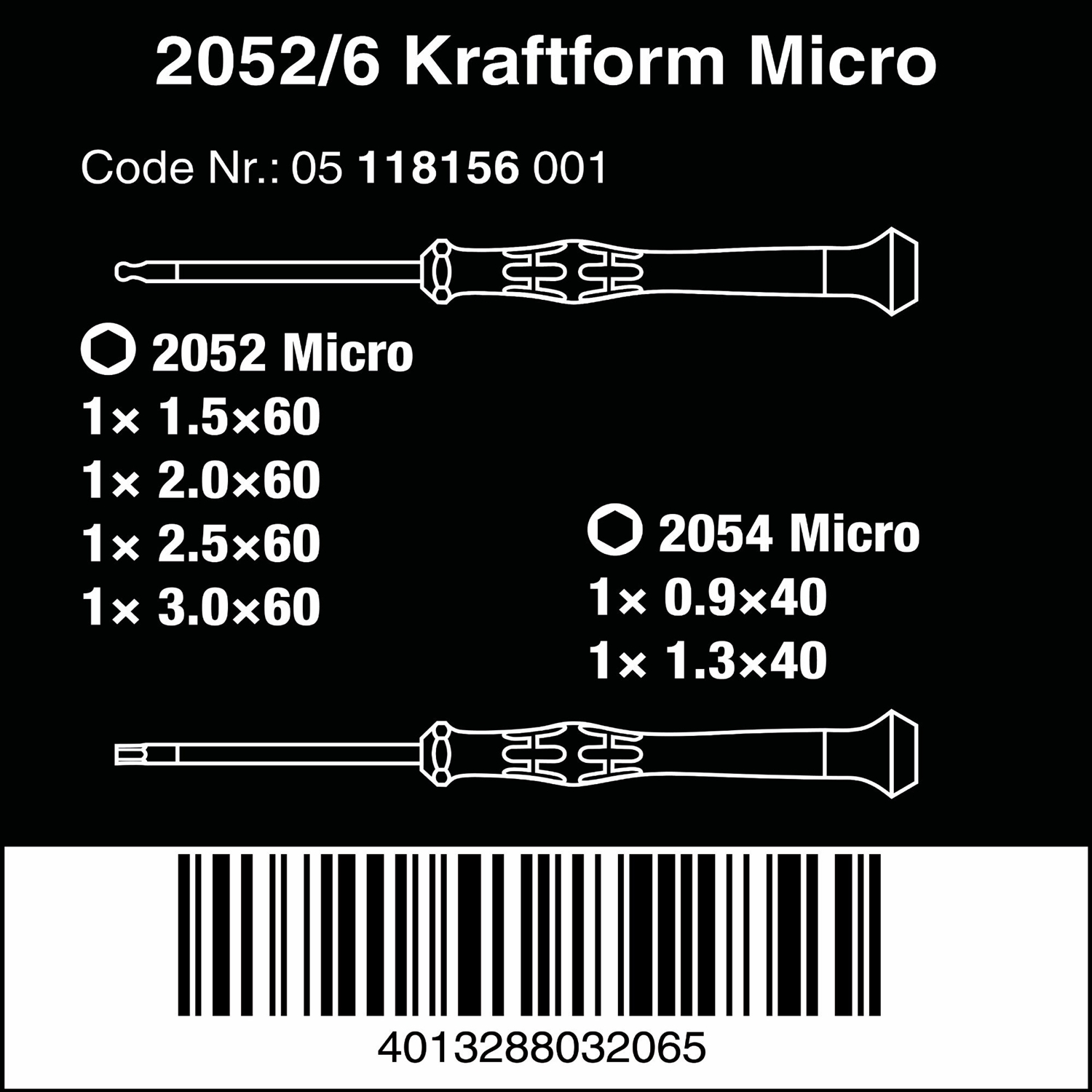 Bộ tua vít điện tử 6 cái lục giác 2052/6 Hexagon  kèm giá treo Wera 05118156001