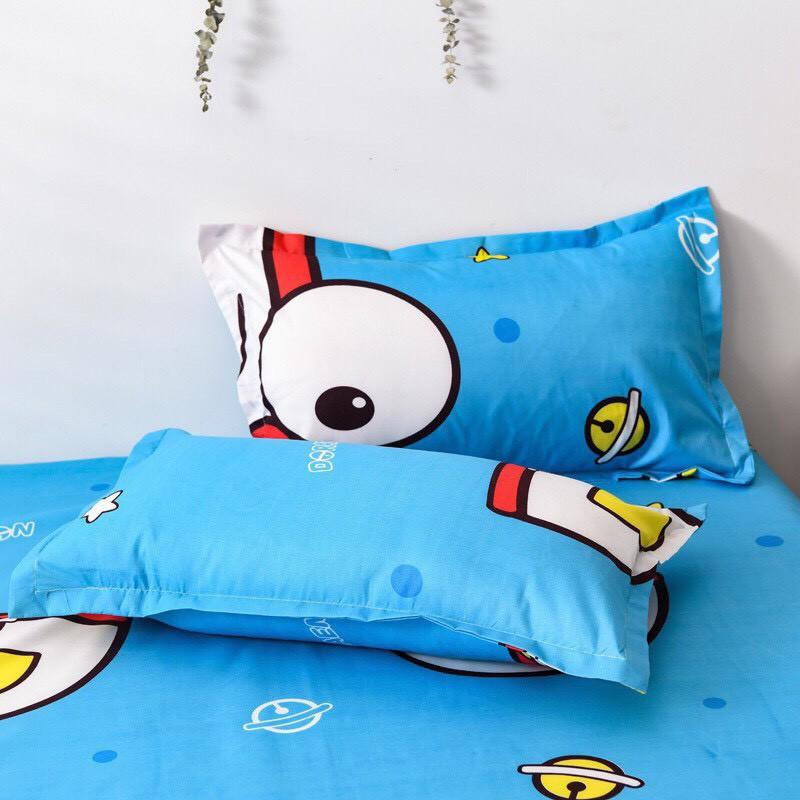 Bộ chăn ga Cotton Poly mẫu mới mặt cười ddoorremon đáng yêu - Hàng nhập khẩu