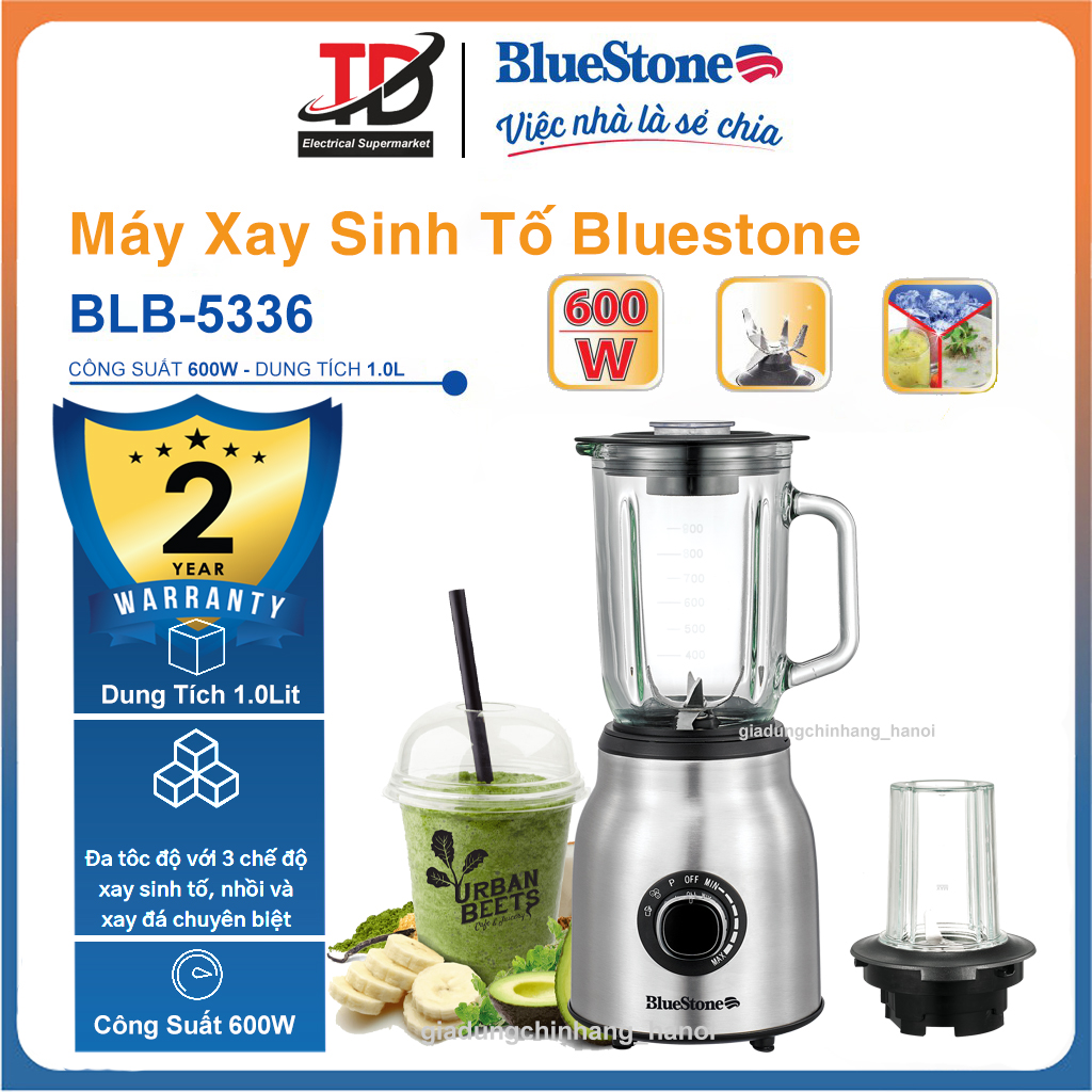Máy Xay Sinh Tố BlueStone BLB-5336, Công Suất 600W, Cối Thủy tinh 1.0Lit, Hàng Chính Hãng