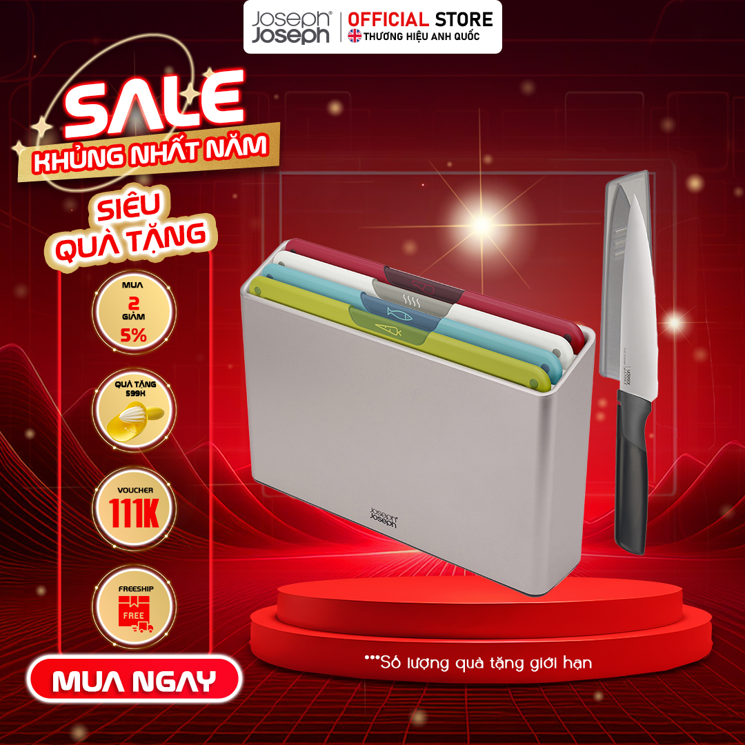 Bộ thớt 4 cái Folio Joseph Joseph  Tặng 1 con dao cao cấp( màu bạc,kèm dao) - 003406