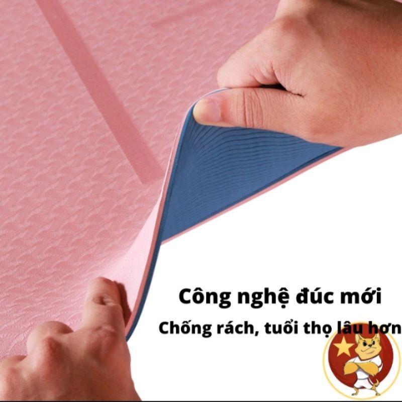 Thảm tập yoga chống trơn trượt 2 lớp 6mm,8mm có kẻ định tuyến hàng TPE cao cấp