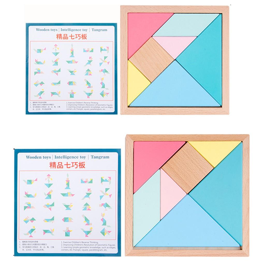 Bộ Xếp Hình Trí Uẩn TANGRAM Màu Hông Babo Đồ Chơi Thông Minh Bằng Gỗ Cho Bé