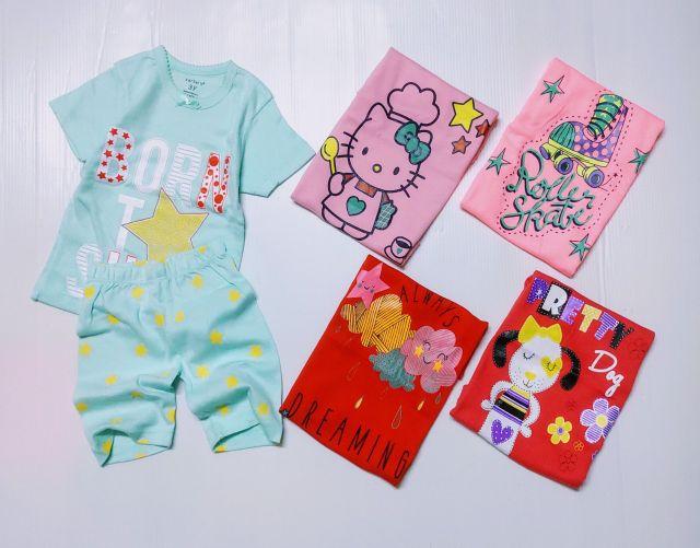 Bộ Bé Gái Cộc Tay Cotton Borip Xuất Khẩu 10-20kg