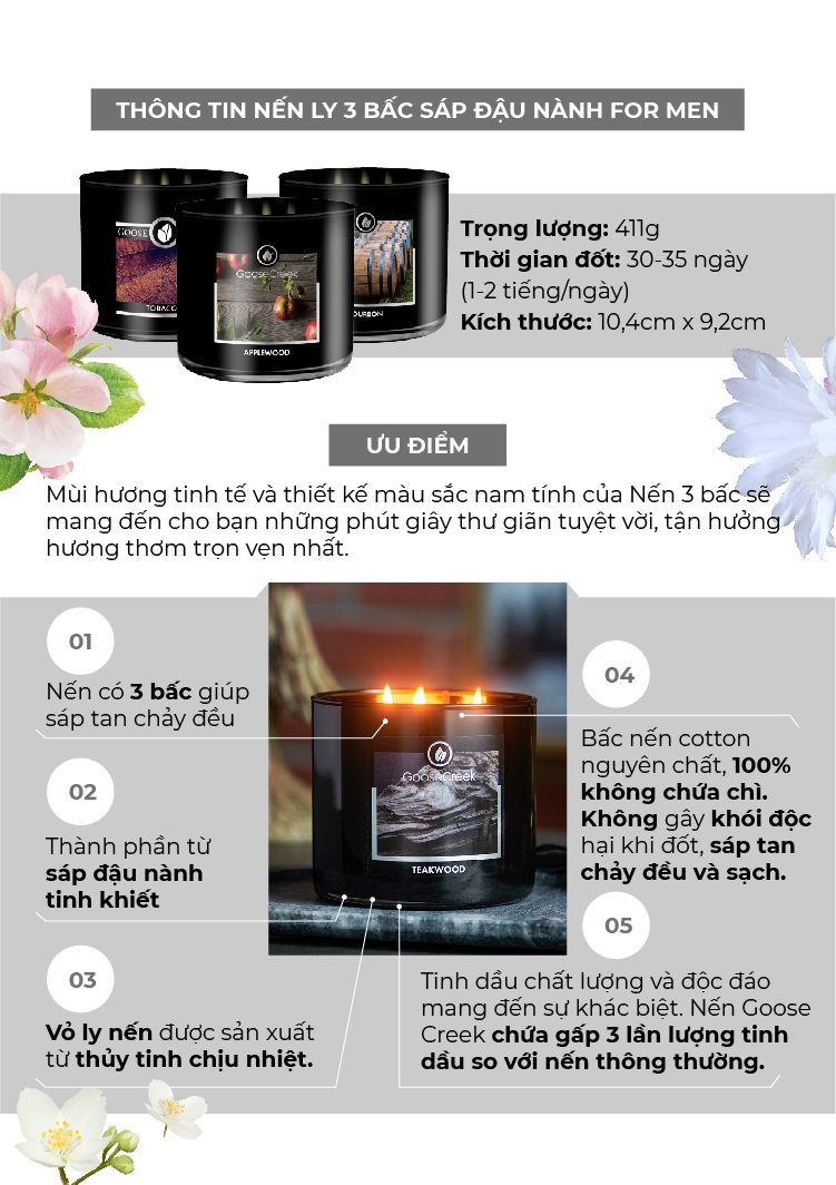 Nến ly 3 bấc sáp đậu nành For Men Goose Creek - Forest
