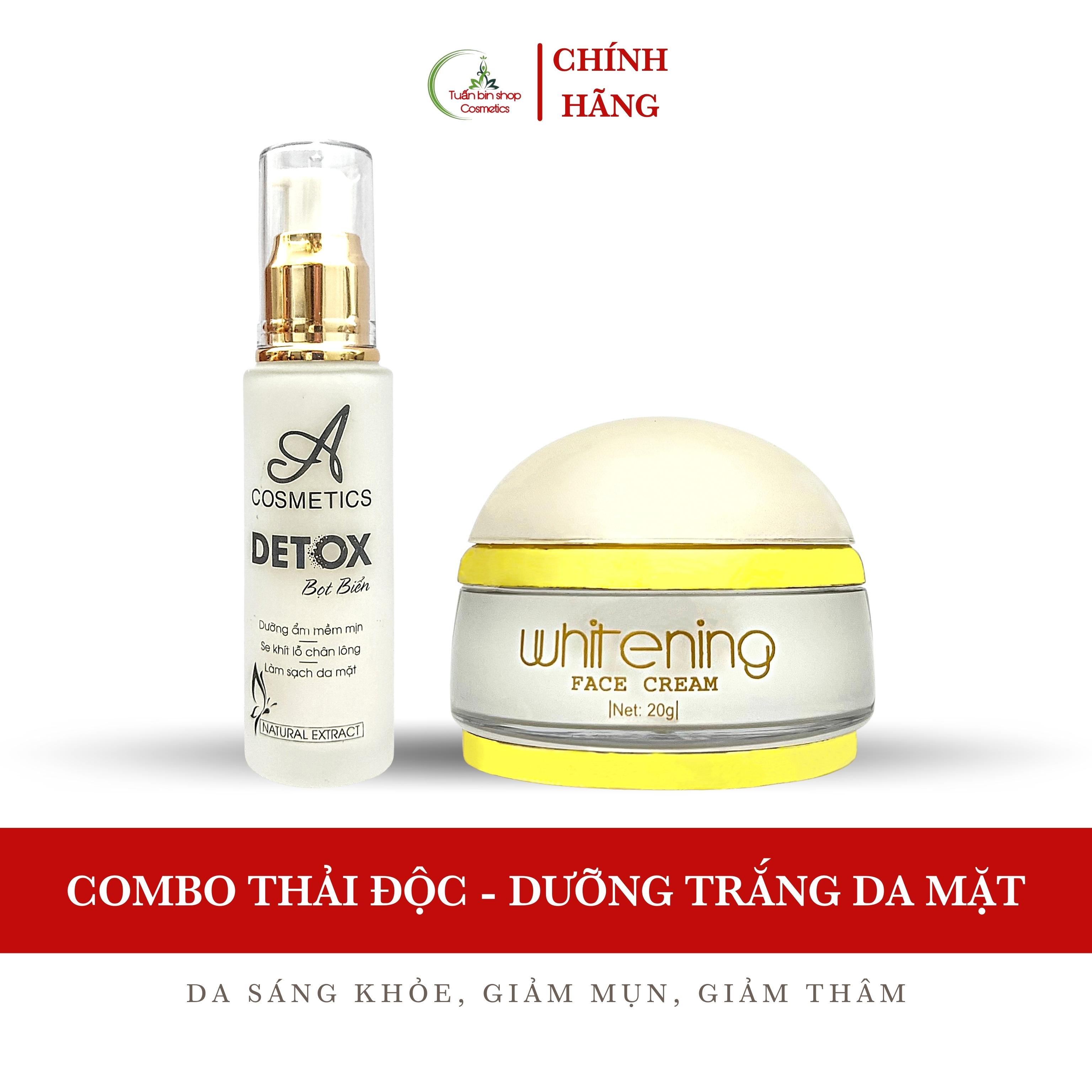 Combo dưỡng trắng da mặt, thải độc da, giảm mụn Acosmetics, kem face pháp, detox bọt biển 70g